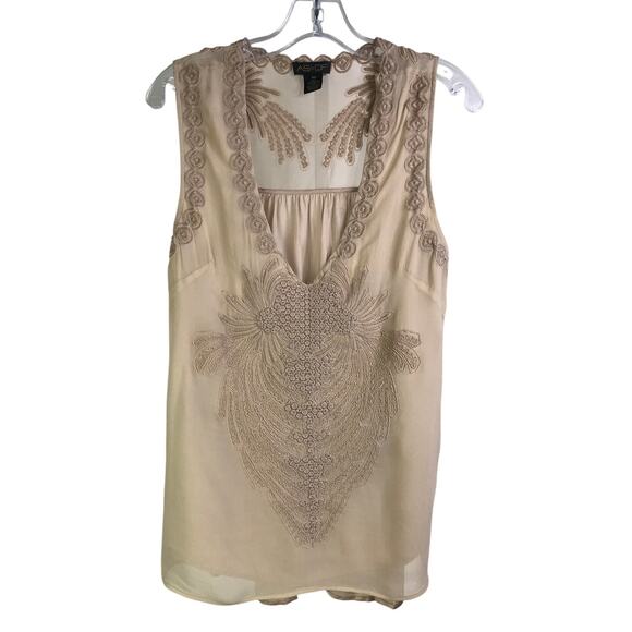 AS by DF Top Womens Size XS Tan Deep V-Neck Sleeveless Embroidered - Picture 1 of 6